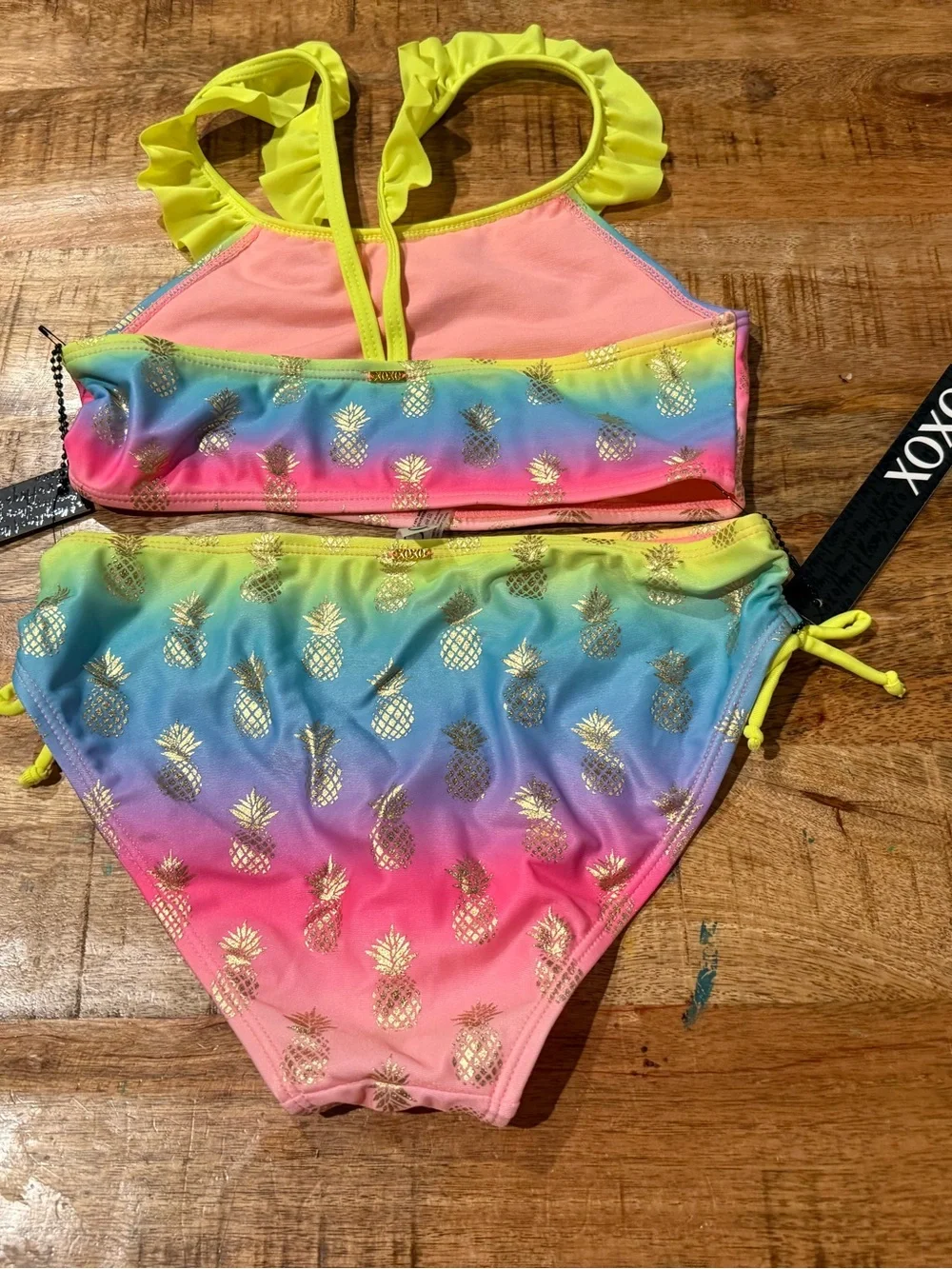 XOXO Pineapple Ruffle Detail Bikini Size Large 12/14 NWT